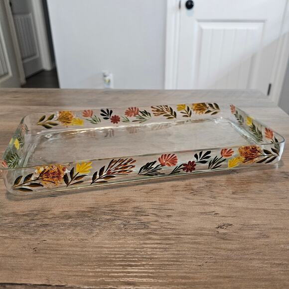 Vintage Hand Painted Glass Tray Floral Rectangle  Retro Cottage Trinket Holder - Picture 3 of 15